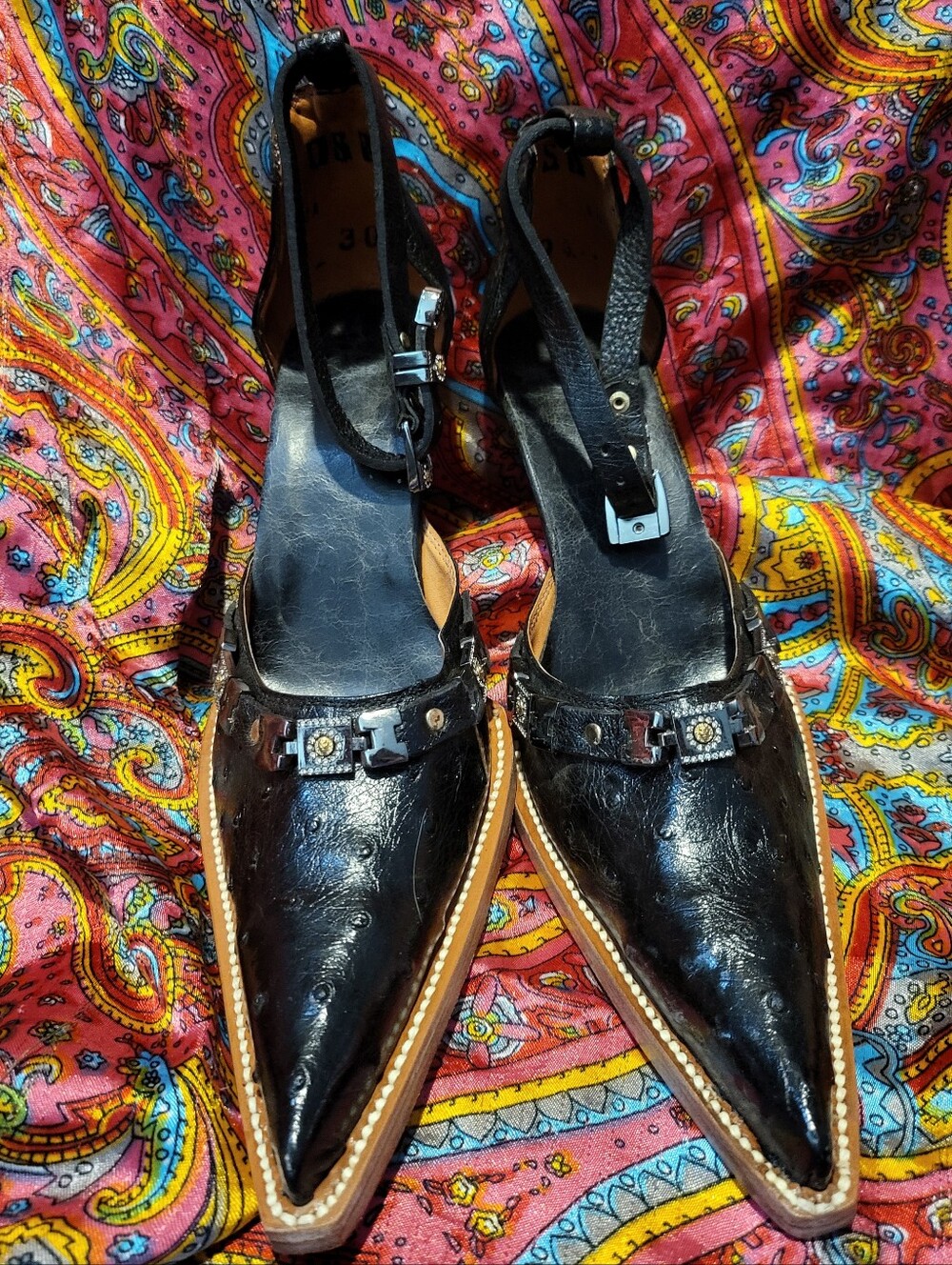 Handmade Ostrich Leather Point Toe Western Stiletto High Heels Women's 7.5 8